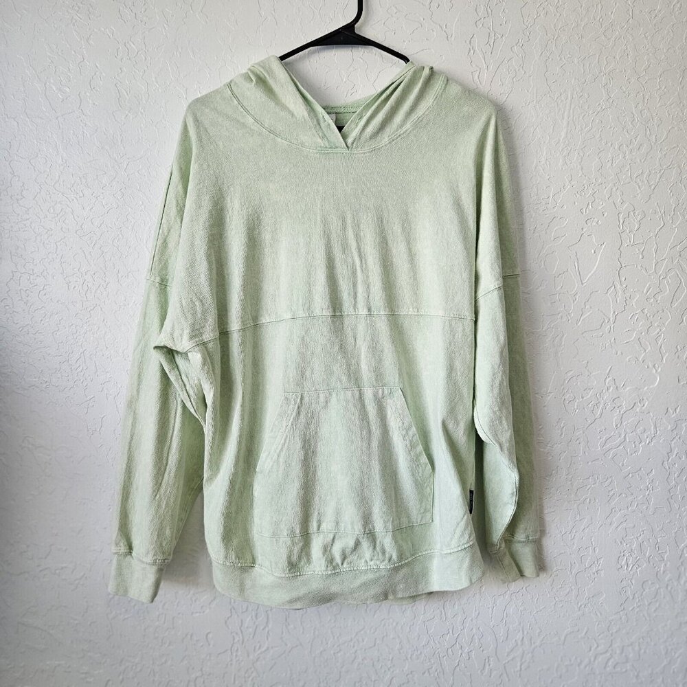 Womens Sz Small Spirit Jersey Green Distressed Hooded Long Sleeve Tshirt NWOT